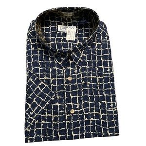 Men’s Damon Short Sleeve Button Down Shirt Navy Blue Check Cotton 1XL BIG